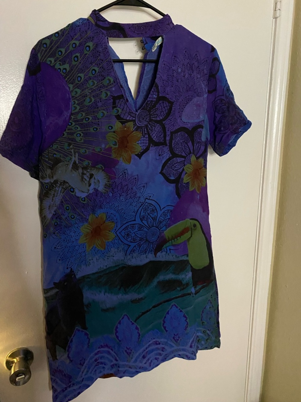 Desigual Purple Tropical Toucan Print Tunic Dress
